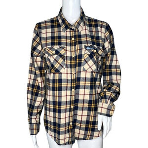 Denali Brewing Shirt Womens Medium Brown Plaid Button Up Talkeetna Alaska Casual